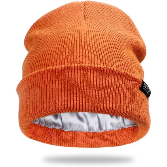 🆕 Women Orange Winter Beanie Hat Unisex Cotton Knitted Cuffed Slouchy Skull Cap - Picture 1 of 8